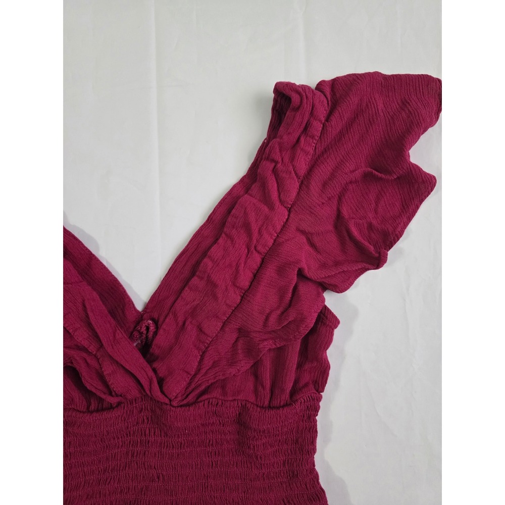 Stradivarius Smocked Crop Top Pink Embroidered Ruffle V-Neck Boho Sleeveless S - Picture 13 of 16